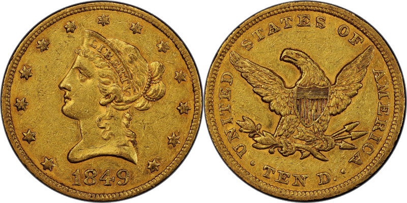 1849 Liberty Head Eagle. Breen-6887. Repunched Date. AU-50+ (PCGS). CAC.

A la...