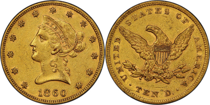 1860 Liberty Head Eagle. AU-53 (PCGS).

Here is an impressive example of this ...