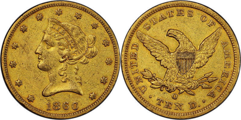 1860-O Liberty Head Eagle. Winter-2. AU-50 (PCGS).

Ample evidence of a frosty...