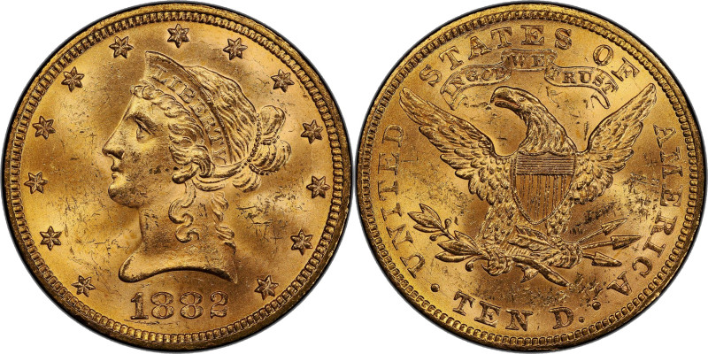 1882 Liberty Head Eagle. MS-63+ (PCGS). CAC.

Delightful satin surfaces are al...