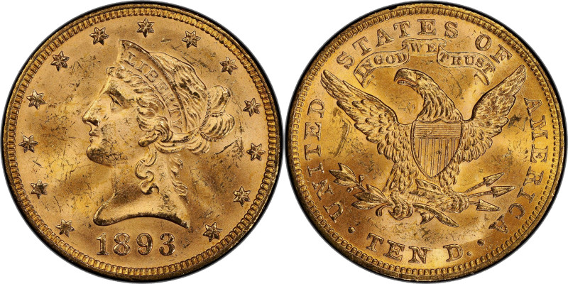 1893 Liberty Head Eagle. MS-64+ (PCGS). CAC.

Billowy mint frost mingles with ...