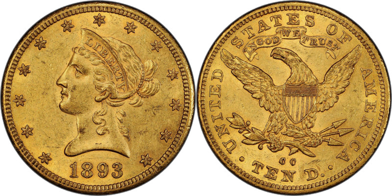 1893-CC Liberty Head Eagle. Winter 1-A, the only known dies. AU-58 (PCGS).

Th...