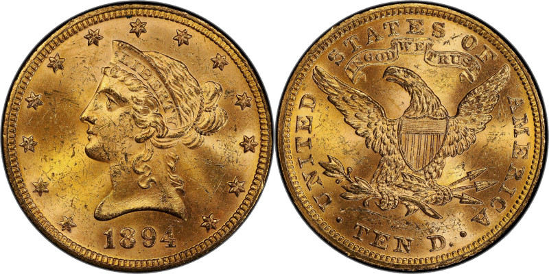 1894 Liberty Head Eagle. MS-63+ (PCGS). CAC.

Pleasingly smooth surfaces in a ...