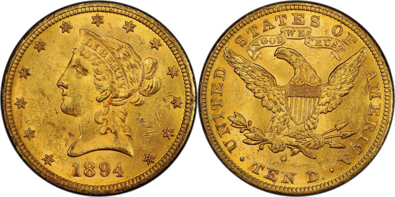 1894-O Liberty Head Eagle. Winter-6. MS-63 (PCGS).

A lustrous, predominantly ...