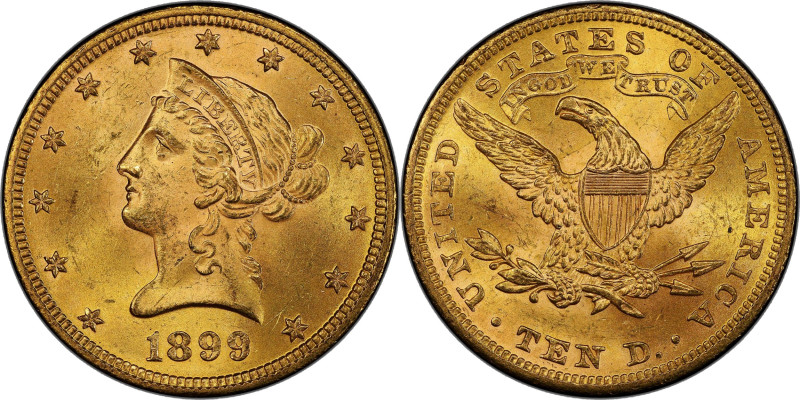 1899 Liberty Head Eagle. MS-64+ (PCGS). CAC.

A handsome golden-orange, near-G...