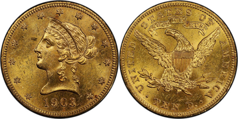 1903 Liberty Head Eagle. MS-64 (PCGS).

Fully frosted in finish with a razor s...