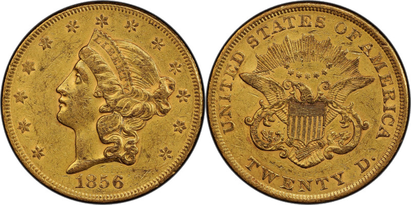 1856 Liberty Head Double Eagle. AU-53 (PCGS).

Wonderfully original rose-orang...