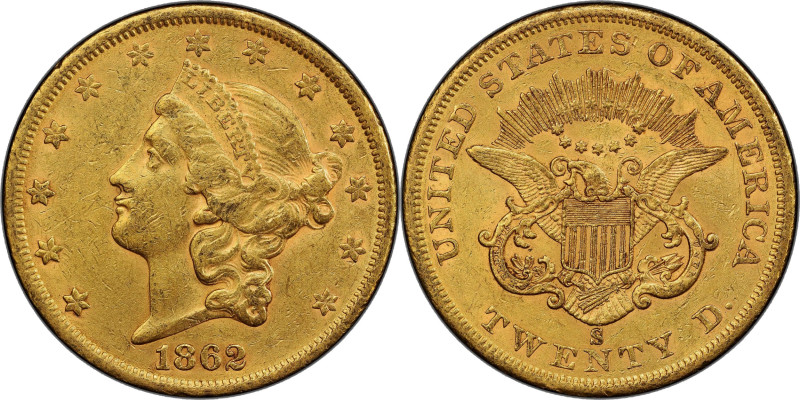 1862-S Liberty Head Double Eagle. AU-55 (PCGS). CAC.

A richly original exampl...