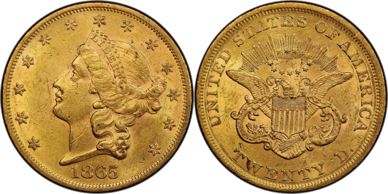 1865 Liberty Head Double Eagle. AU-58 (PCGS).

Delightful golden-apricot surfa...