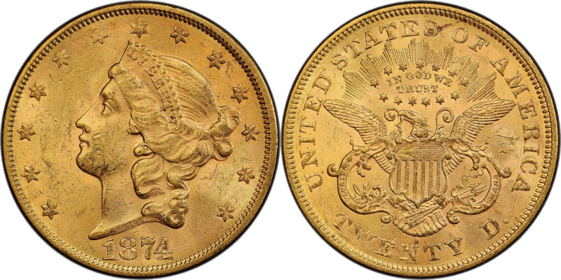 1874-S Liberty Head Double Eagle. MS-61 (PCGS).

Awash in original golden-whea...