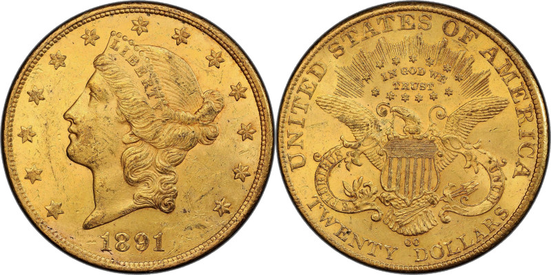 1891-CC Liberty Head Double Eagle. MS-60 (PCGS).

Displaying deep golden-wheat...