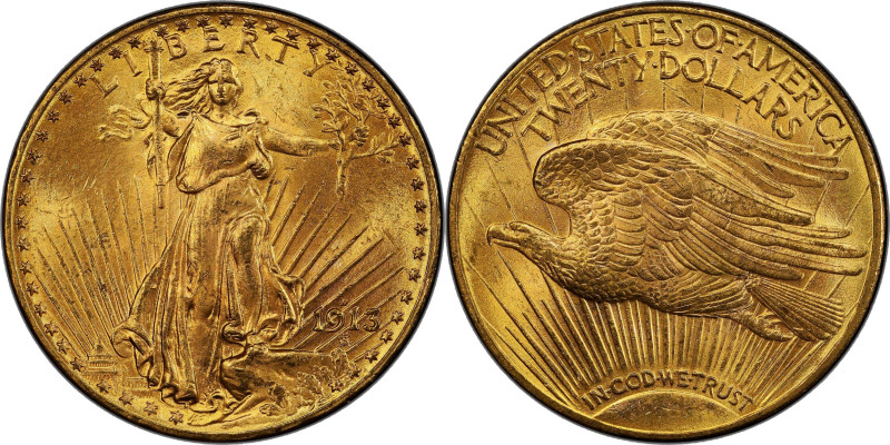 1913-D Saint-Gaudens Double Eagle. MS-64+ (PCGS).

Vivid apricot-honey surface...