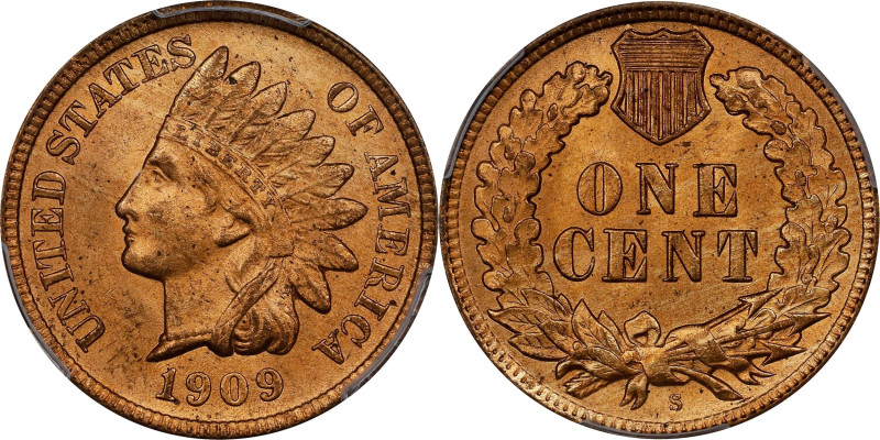 1909-S Indian Cent. MS-64 RD (PCGS).

The highly lustrous surfaces of this att...