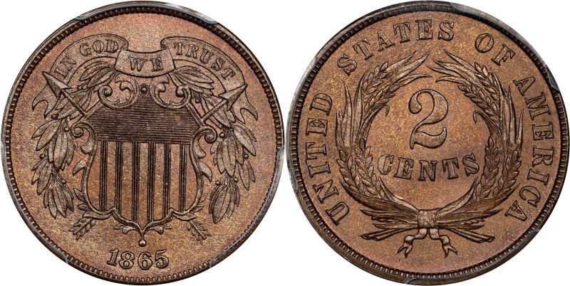 1865 Two-Cent Piece. Plain 5. MS-66+ RB (PCGS). CAC.

Tied for second highest ...