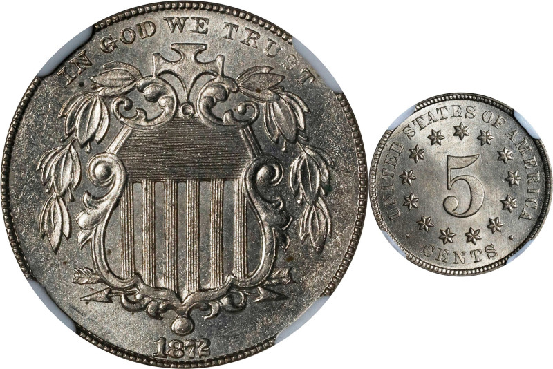 1872 Shield Nickel. FS-101. Doubled Die Obverse. MS-65 (NGC).

Look to the ann...