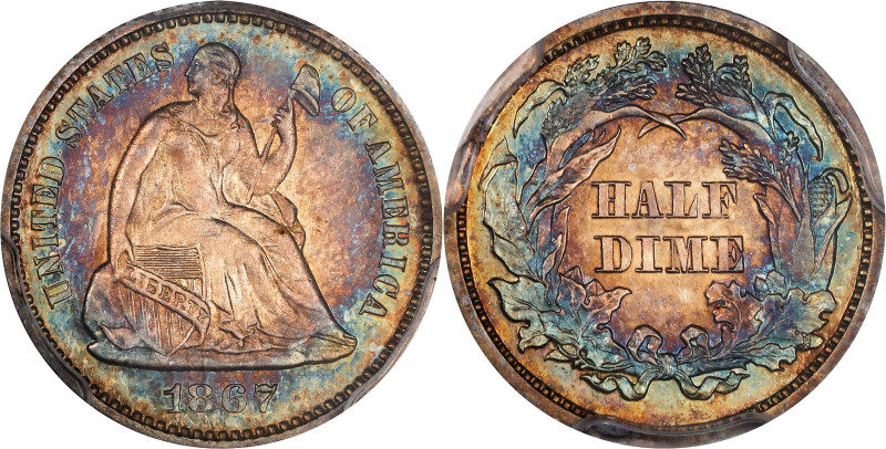 1867 Liberty Seated Half Dime. Proof-66 Cameo (PCGS). CAC.

Beautifully toned ...