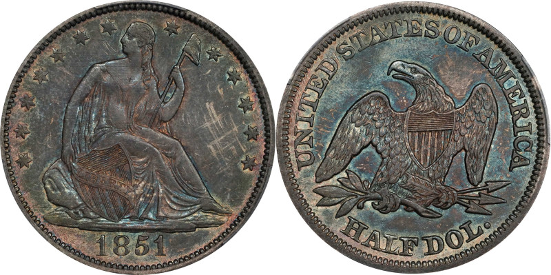 1851 Liberty Seated Half Dollar. WB-5. Rarity-4. AU-58 (PCGS).

Strongly toned...