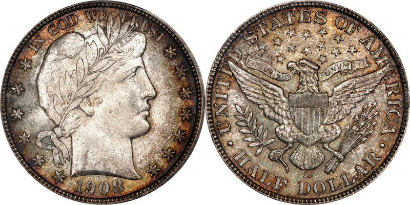 1908-D Barber Half Dollar. MS-65 (PCGS).

Frosty with a pleasing silver-gray o...