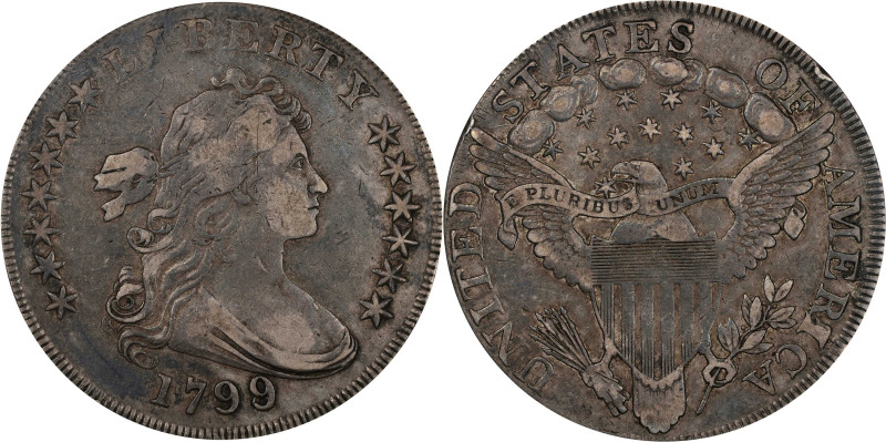 1799/8 Draped Bust Silver Dollar. BB-142, B-1. Rarity-4. 13-Star Reverse. VF-35 ...