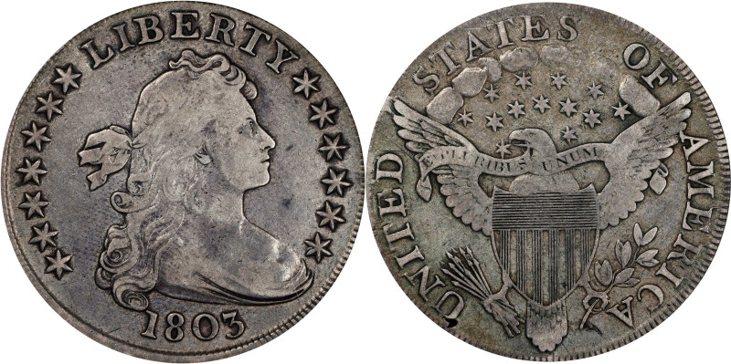 1803 Draped Bust Silver Dollar. BB-255, B-6. Rarity-2. Large 3. VF-20 (PCGS). CA...