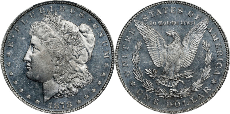 1878 Morgan Silver Dollar. 7/8 Tailfeathers. Weak. MS-64 DMPL (PCGS).

This is...