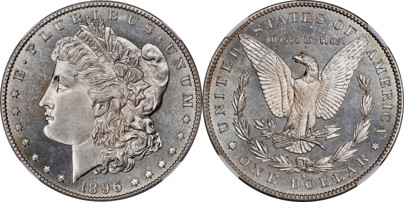 1896-S Morgan Silver Dollar. MS-64 (NGC).

A highly lustrous and frosty exampl...