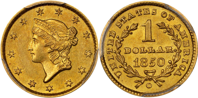 1850-O Gold Dollar. Winter-1, the only known dies. MS-61 (PCGS).

Satiny green...