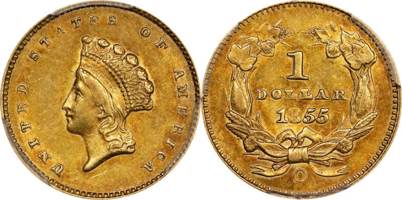 1855-O Gold Dollar. Type II. Winter-2. AU-55+ (PCGS). CAC.

Satiny and appreci...