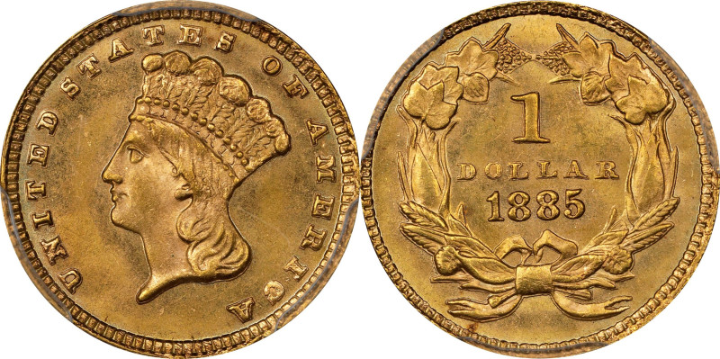 1885 Gold Dollar. MS-66 (PCGS). CAC.

A beautiful premium Gem with satiny fiel...