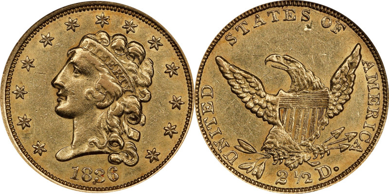 1836 Classic Head Quarter Eagle. HM-8. Rarity-2. Head of 1837, Block 8. AU-55 (N...