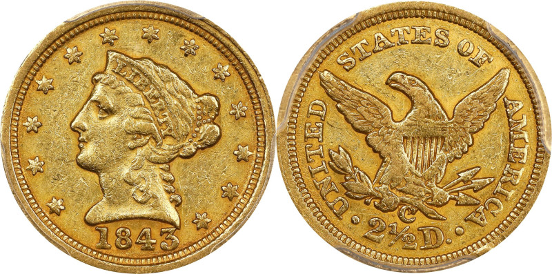 1843-C Liberty Head Quarter Eagle. Large Date, Plain 4. Winter-1, the only known...