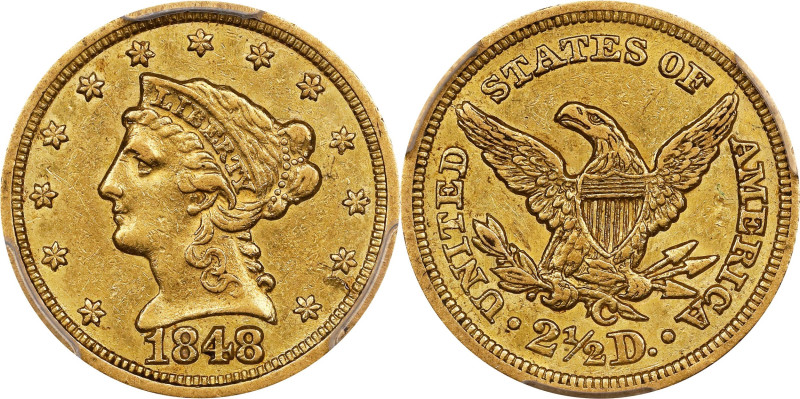 1848-C Liberty Head Quarter Eagle. Winter-1. Die State I. EF-45 (PCGS).

Natur...