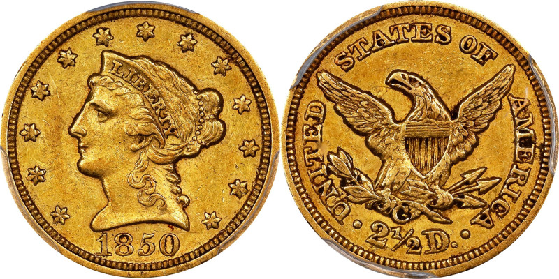 1850-C Liberty Head Quarter Eagle. Winter-1. AU-55 (PCGS). CAC.

The rich hone...