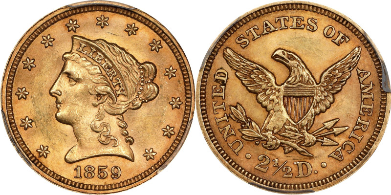 1859 Liberty Head Quarter Eagle. Breen-6245. Type I Reverse. MS-62 (PCGS).

In...