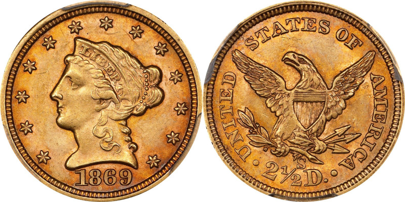 1869-S Liberty Head Quarter Eagle. MS-62 (PCGS).

A high grade survivor from a...