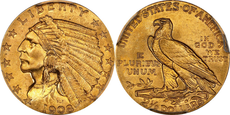 1908 Indian Quarter Eagle. MS-65 (PCGS).

An exceptional Gem showcasing warm h...