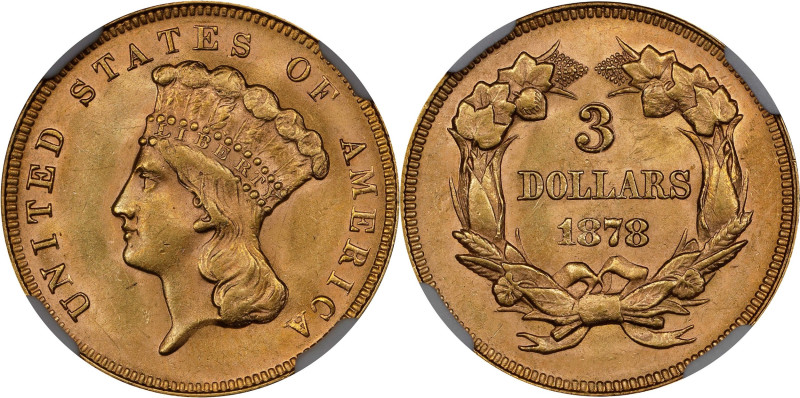 1878 Three-Dollar Gold Piece. MS-63 (NGC).

This is a Choice example of both t...