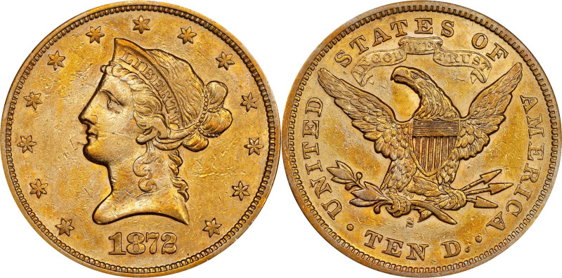 1872-S Liberty Head Eagle. AU-50 (NGC).

Only 17,300 eagles came off the dies ...