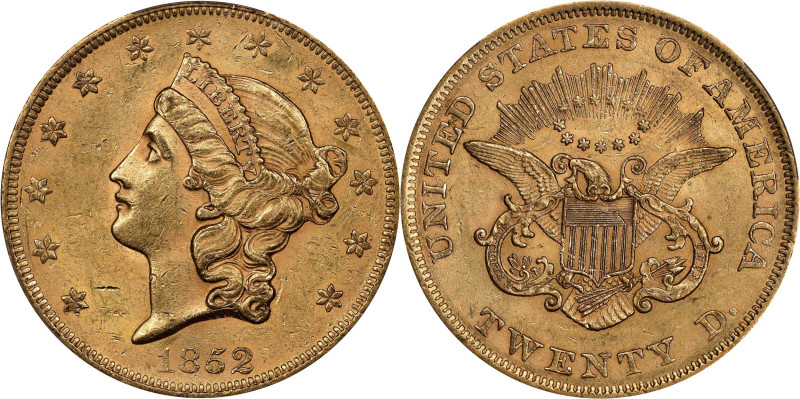 1852 Liberty Head Double Eagle. MS-61 (PCGS).

Handsome pinkish-honey surfaces...