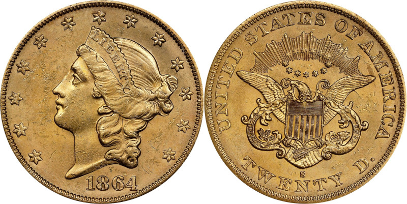 1864-S Liberty Head Double Eagle. MS-61 (NGC).

A vivid example dressed in bri...