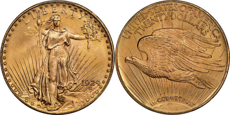 1924 Saint-Gaudens Double Eagle. MS-66+ (PCGS).

A beautifully lustrous and we...