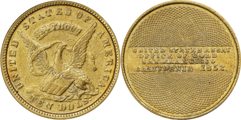 1852 United States Assay Office of Gold $10. K-12a(1). Rarity-6. 884 THOUS. Genu...