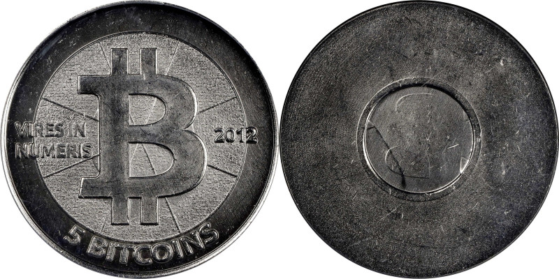 Unfunded 2012 Casascius "Bitnickel" 5 Bitcoin. Series 1 and Series 2 Type. Nicke...