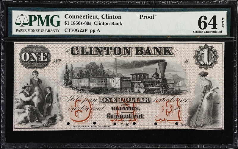 Clinton, Connecticut. Clinton Bank. Haxby 70-G2aP, W-140-001-G010. 18xx $1. Proo...