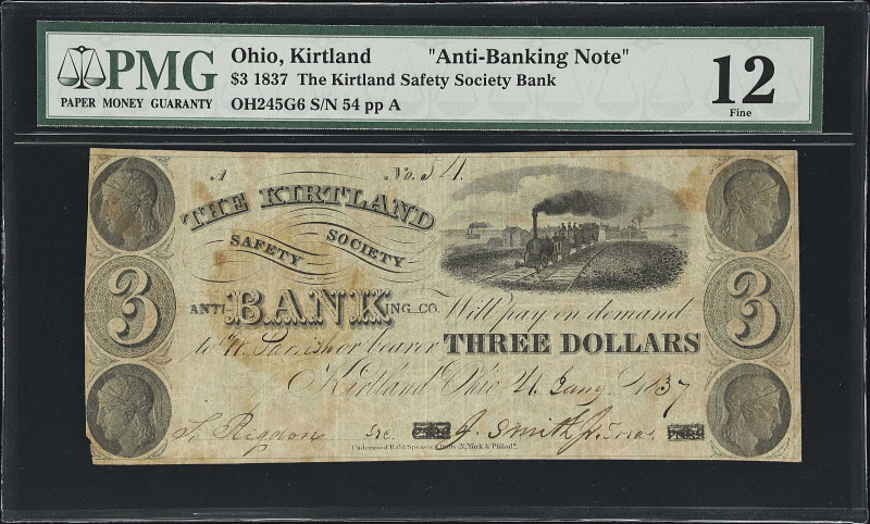 Scarce Kirtland Safety Society Anti-Banking $3 Note

Kirtland, Ohio. Kirtland ...