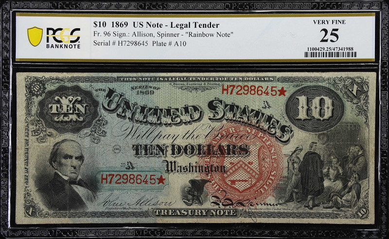 Fr. 96. 1869 $10 Legal Tender Note. PCGS Banknote Very Fine 25.

A pleasing "R...