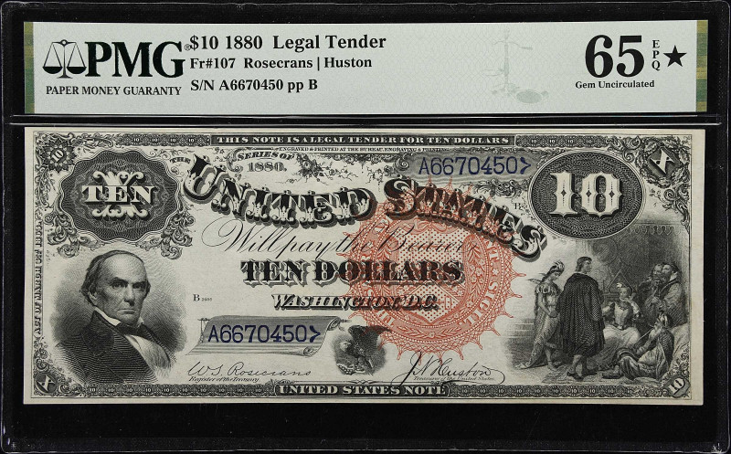 Fr. 107. 1880 $10 Legal Tender Note. PMG Gem Uncirculated 65* EPQ.

A gorgeous...