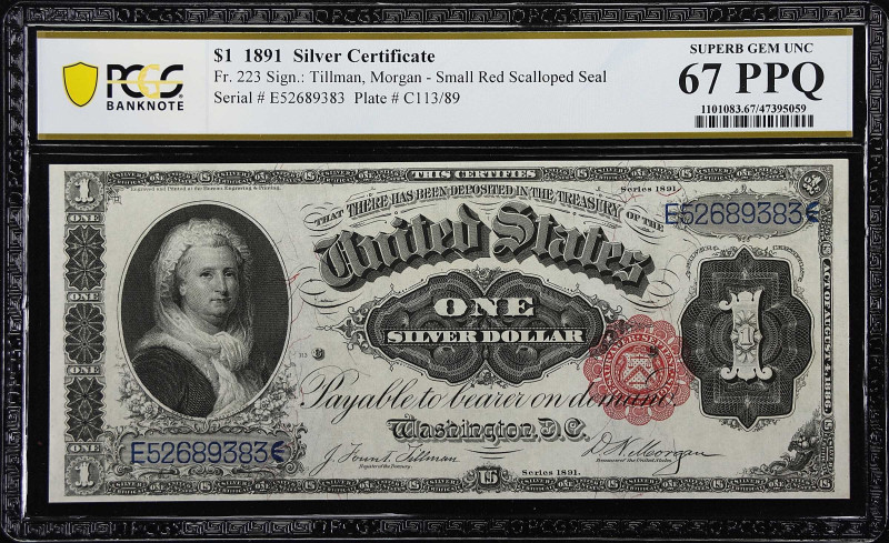 Finest Fr. 223 PCGS Banknote 67PPQ

Fr. 223. 1891 $1 Silver Certificate. PCGS ...