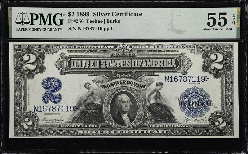 Fr. 256. 1899 $2 Silver Certificate. PMG About Uncirculated 55 EPQ.

Incredibl...