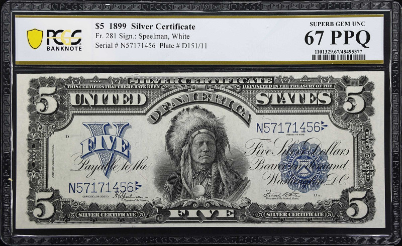 Superb Gem Unc 67PPQ 1899 $5 Silver Certificate

Fr. 281. 1899 $5 Silver Certi...